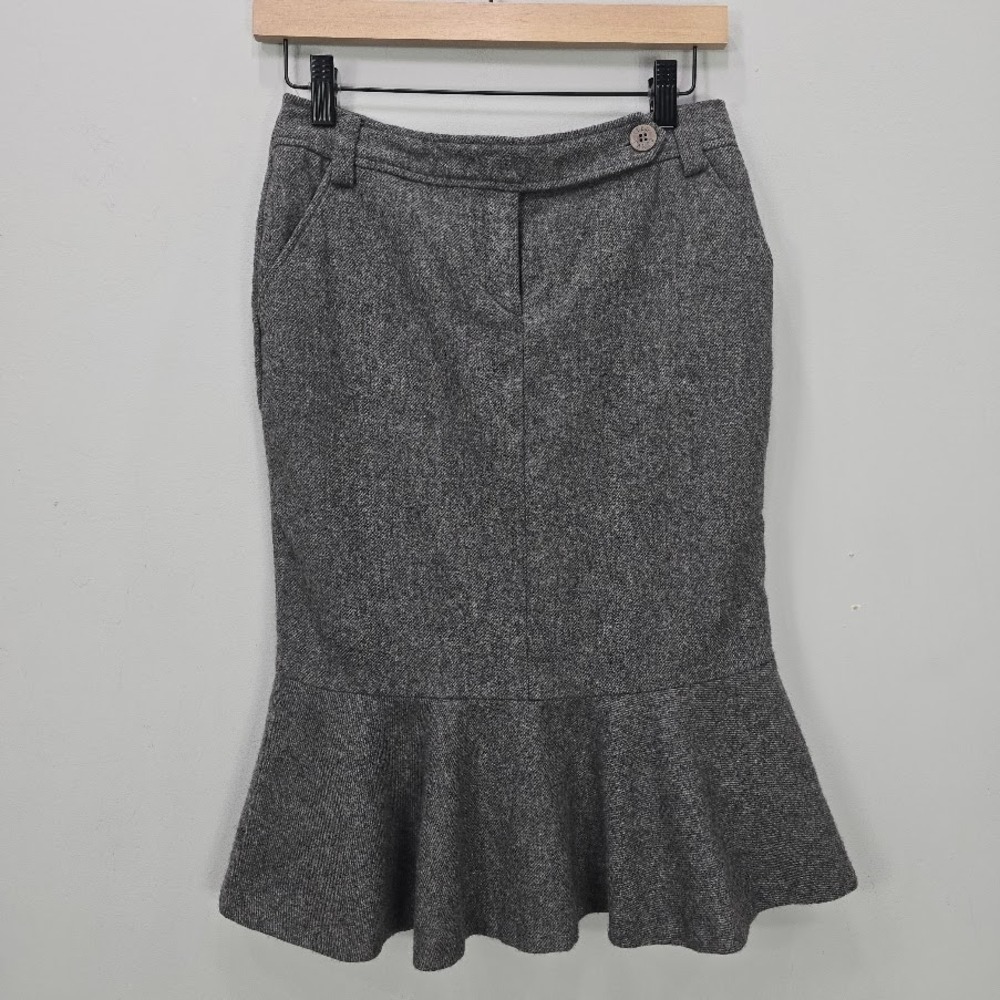 Gray Trumpet Skirt Gray Wool Blend Knee Length Career Business Professional‎